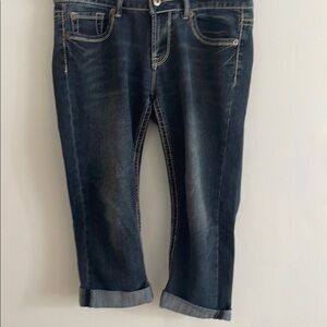 Blue Ankle Cropped Jeans with Contrast Stitching